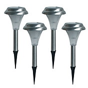 jeu de 4 blanc à énergie solaire a conduit la lumière rechargeable inox acier chemin jardin