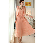 Women's Round Collar Ruffled Pleated Slim Waist Dress