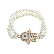 Fashion Crystal Evil Eye Hand Charm Pearl Armbånd