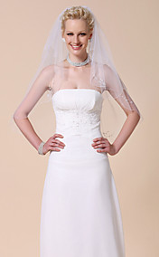 Two-tier Elbow Wedding Veil With Beaded Edge