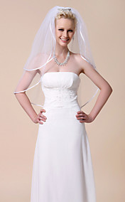 Two-tier Elbow Wedding Veils With Ribbon Edge
