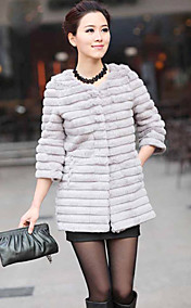 Collarless3/4 Sleeve Rex Rabbit Fur Office Coat (More Colors)