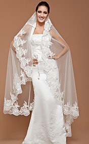 One-tier Tulle Chapel Wedding Veil With Lace Applique Edge (More Colors Available)