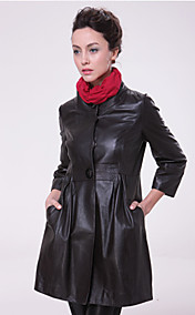 3/4 Sleeve Turndown Collar Party/ Career Lambskin Leather Coat With Pockets