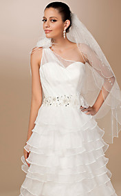 Three-tier Tulle Beaded Edge Fingertip Wedding Veil With Rhinestones / Sequin (More Colors)