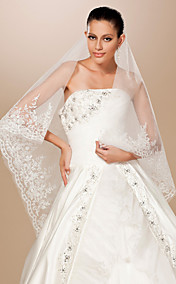 One-tier Tulle Lace Applique Edge Waltz Wedding Veil With Sequin / Embroidery