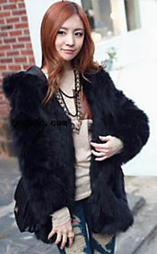 Long Sleeve Hooded Collar Evening Faux Fur Coat