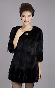 3/4 ærme krave Evening Rex Rabbit Fur Coat med Mink Fur Sleeve Bottom