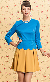 TS VINTAGE Contrast Color Wave Waist Pleats Dress