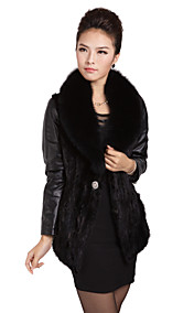 Encantador manga comprida pele Fox Collar Mink Fur inferior Hem Noite / Jaqueta de Couro Casual Lambskin