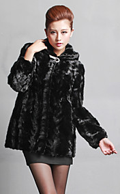 Long Sleeve Hooded Collar Mink Fur Evening/Career Coat