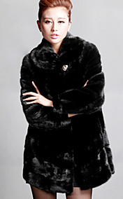 Long Sleeve Turndown Collar Mink Fur Evening/Career Coat