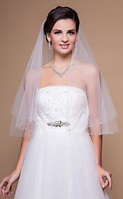 One-tier Elbow Wedding Veil With Beaded Edge