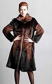Long Sleeve Turndown Collar Mink Fur Evening/Office Coat