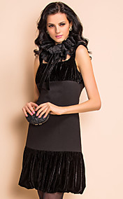 TS Mesh Collar Decor Velvet Vest Dress