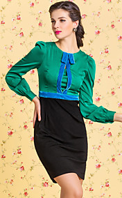 TS VINTAGE Contrast Color Puff Sleeve Velvet Dress