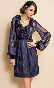 TS VINTAGE Jacquard Chiffon Stitching Velvet Long Sleeve Dress