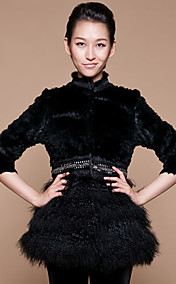 Half Sleeve Collarless Rex Rabbit Fur And Lamb Fur Casual/Party Coat (More Colors)