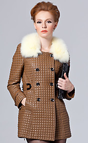 Long Sleeve Fox Fur Turndown Collar Lambskin Leather Casual/Party Coat (More Colors)