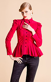 TS Long Sleeve Ruffle Pleats Blouse Shirt(Two Colors)