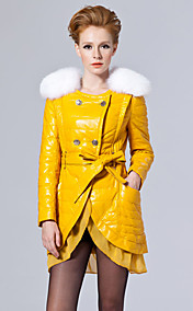 Long Sleeve Fox Fur Turndown Collar Lambskin Leather Casual/Party Coat With Belt (More Colors)