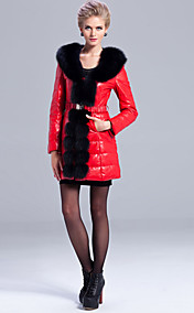 Gorgeous Long Sleeve Fox Fur Shawl Collar Lambskin Leather Casual/Party Coat (More Colors)