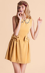 TS Handmade Beads Collar Bow At Waist Sleeveless Ruffle Dress