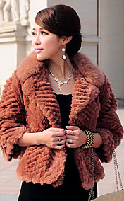 3/4 Sleeve Fox Fur Turndown Collar Rex Rabbit Fur Casual/Party Jacket (More Colors)