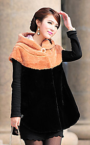 Short Sleeve Hooded Collar Rex Rabbit Fur Casual/Party Jacket (More Colors)
