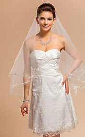 One-tier Fingertip Wedding Veil With Pencil Edge