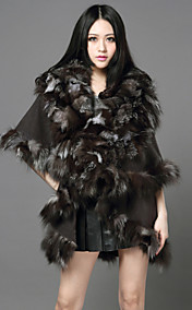 Meia Manga Xaile Fox Fur Fur / Faux Brasão Casual / Festa