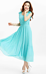 TS Flora Shoulder Pleats Chiffon Midi Dress