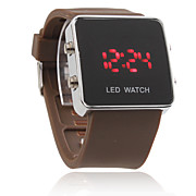  Silicone Band Women Men Unisex Jelly Sport Style Square LED Wrist Watch - Brown