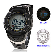  Waterproof Digital Multifunction EL Light Watch with Calendar & Alarm & Chronograph - Black