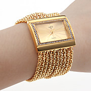  Women's PC Movement Golden Band Golden Dial Bracelet Watch with Czechic Diamond Decoration