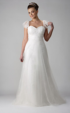 Princess A-line Sweetheart Sweep/Brush Train Tulle Wedding Dress