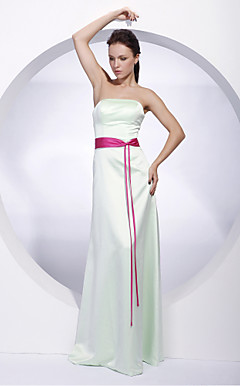 Sheath/ Column Strapless Floor-length Satin Bridesmaid/ Wedding Party Dress