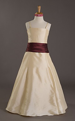 A-line Spaghetti Straps Floor-length Taffeta Junior Bridesmaid Dress