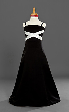 A-line Princess Spaghetti Straps Square Floor-length Satin Junior Bridesmaid Dress