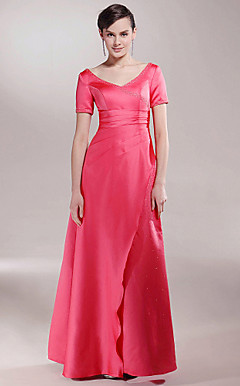 A-line V-neck Floor-length Satin Mother of the Bride Dress