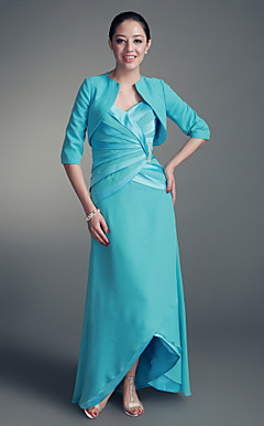 A-line Straps Asymmetrical Satin Chiffon Mother of the Bride Dress With A Wrap
