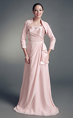 Sheath/Column Square Floor-length Stretch Satin And Chiffon Mother of the Bride Dress With A Wrap