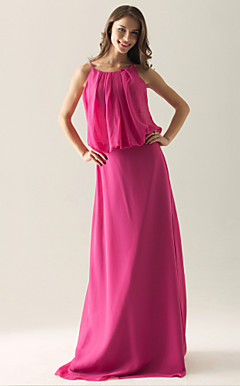Sheath/ Column Spaghetti Straps Floor-length Chiffon Bridesmaid/ Wedding Party Dress