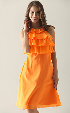 Sheath/ Column Straps Knee-length Chiffon Over Elastic Satin Bridesmaid/ Homecoming Dress