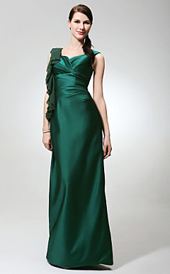 Sheath/ Column V-neck Floor-length Satin Chiffon Bridesmaid Dress