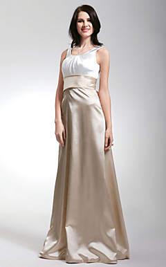 Sheath/ Column Scoop Floor-length Satin Bridesmaid/ Wedding Party Dress