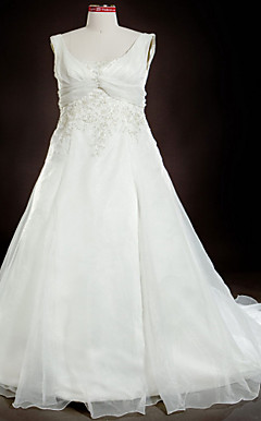A-line/Princess Square Court Train Organza Plus Size Wedding Dress