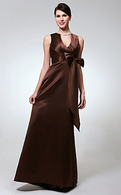 A-line V-neck Floor-length Satin Bridesmaid Dress