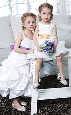A-line Spaghetti Straps Ankle-length Taffeta Flower Girl Dress