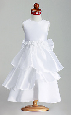 A-line Princess Jewel Tea-length  Taffeta Flower Girl Dress